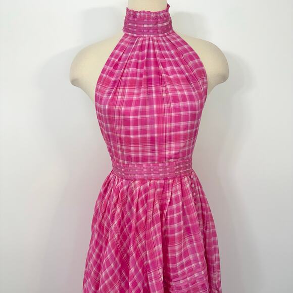 Aje Bungalow Sienna Dress Pink Gingham Halter Neck Maxi Gown US 4 - Picture 4 of 16